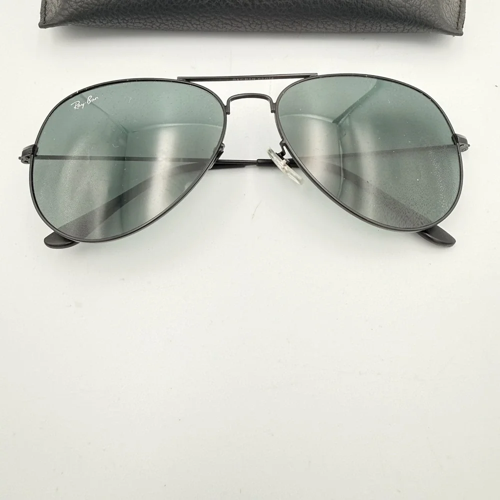 Ray-Ban RB3026 Aviator Large Metal II Sunglasses Black Frame Green Lens 62mm